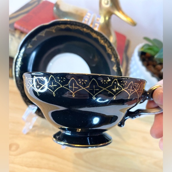 Vintage Teacup Black Nippon Yoko Boeki Japan, Gold Handpainted Lusterware Tea - Picture 2 of 13